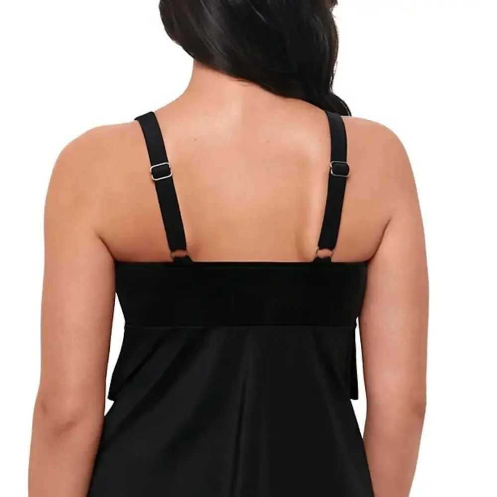 Swim Solutions Women's Black Swan Tiered-Ruffle Tankini Top In Black - Picture 2 of 6